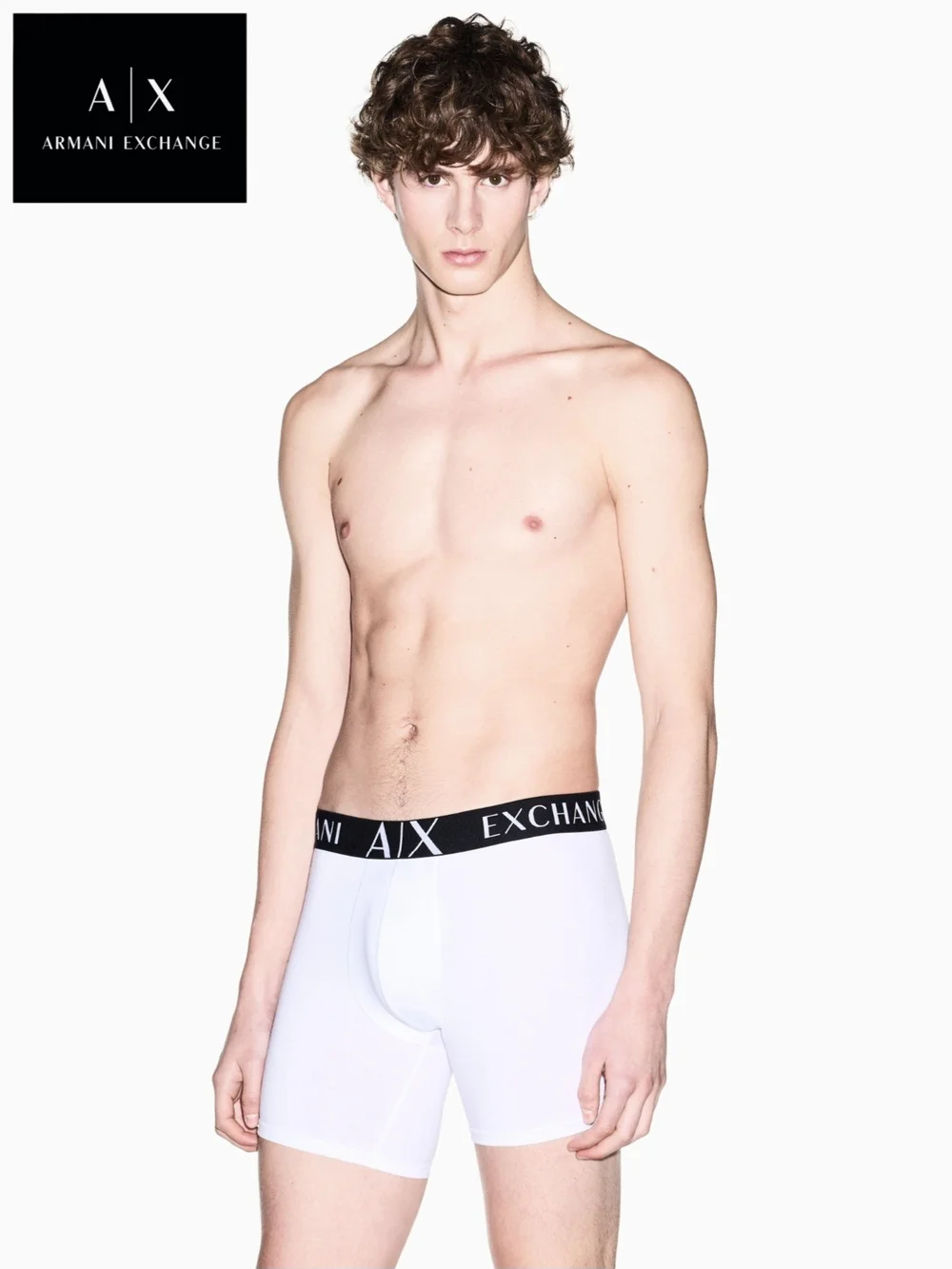 NWT Armani Exchange Men's Medium White Boxer Briefs with Black Logo Waistband